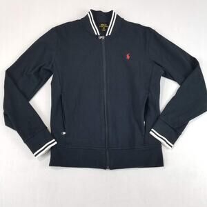 Polo Ralph Lauren Sport Track Bomber Jacket Mens Small Black Cotton Full Zip